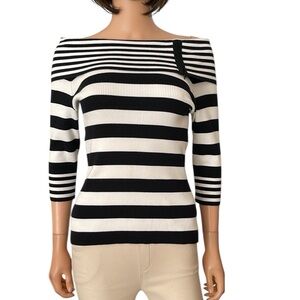 White House Black Market Off-Shoulder Black White Striped Top Sweater